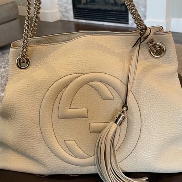 RARE🔥GUCCI soho ivory gold double chain leather bag - Picture 13 of 14